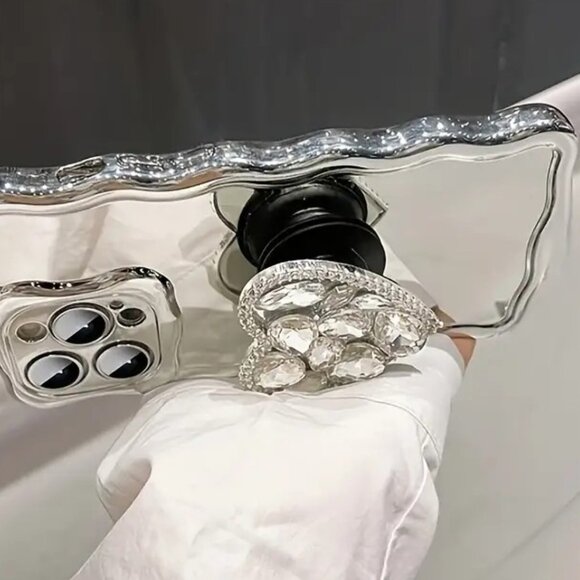 iPhone Plus Pro Max 14 13 12 11 Case- Silvery Mirror Rhinestone Stand Design - Picture 4 of 5